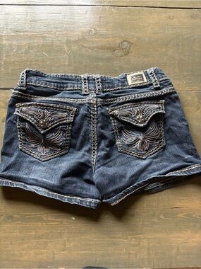 Miss Chic Jeans Dark Blue Embroidered Denim Shorts